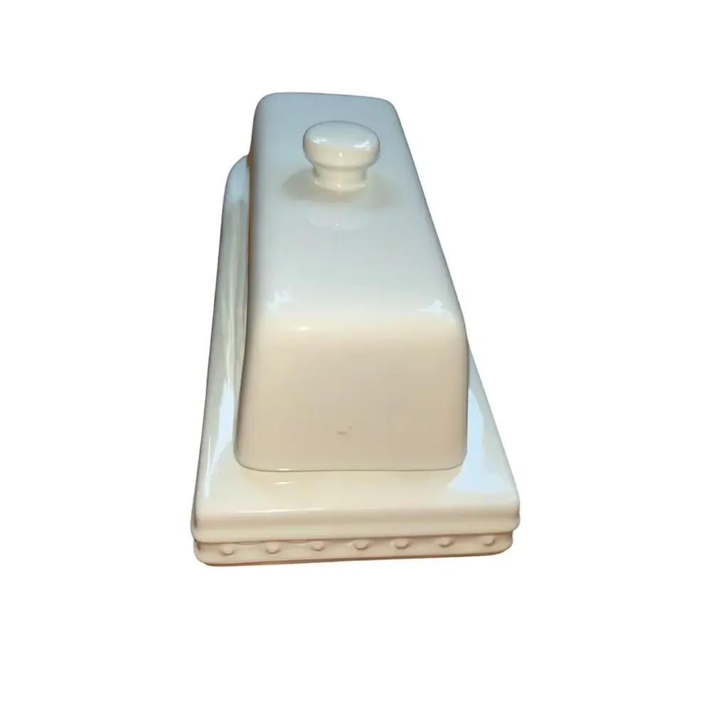 NWOB Nora Fleming Retired Covered Butter Dish Pearl Dot Stoneware